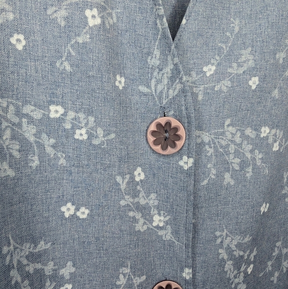 Vintage Image 18W Plus Light Blue Denim Style Floral Blazer Women - Picture 5 of 10